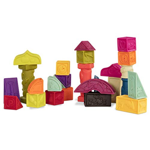 B. toys- B. baby- Elemenosqueeze- Baby Blocks- 26 Soft Sort & Stack Blocks With Alphabet – Architectural Building Blocks – Shapes, Letters & Animals – 6 Months + | Amazon (US)