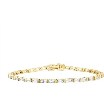 PAVOI 14K Gold Plated CZ Tennis Bracelet For Women | Classic Emerald Cut Simulated Diamond Bracel... | Amazon (US)