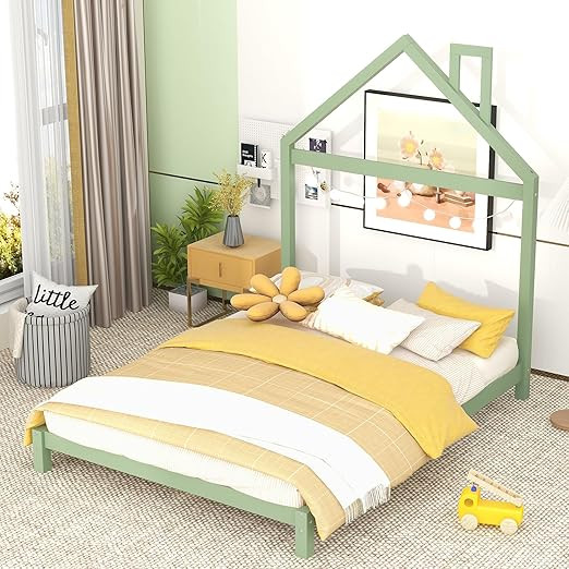 Full Bed Frame/Kids Bed Frames with Headboard and Slats, Full Size Platform Bed with House Shaped... | Amazon (US)