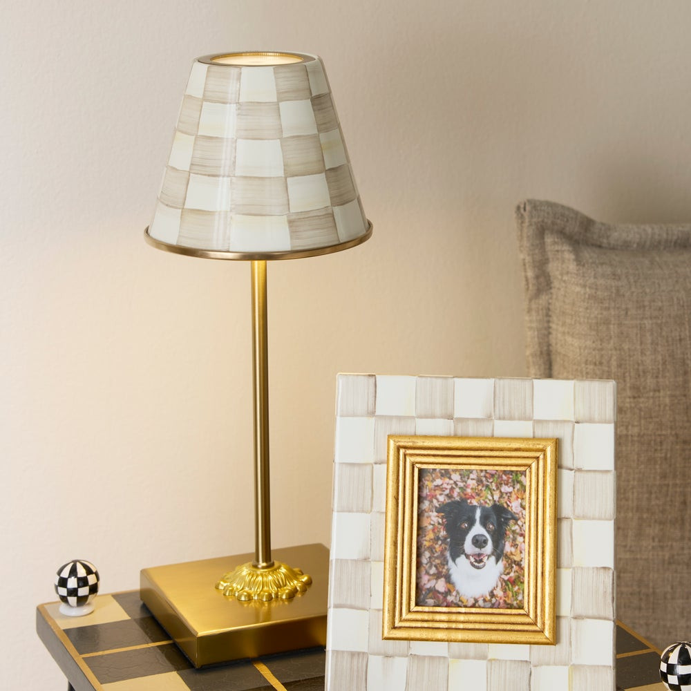 Mocha Check LED Rechargeable Cafe Table Lamp | MacKenzie-Childs