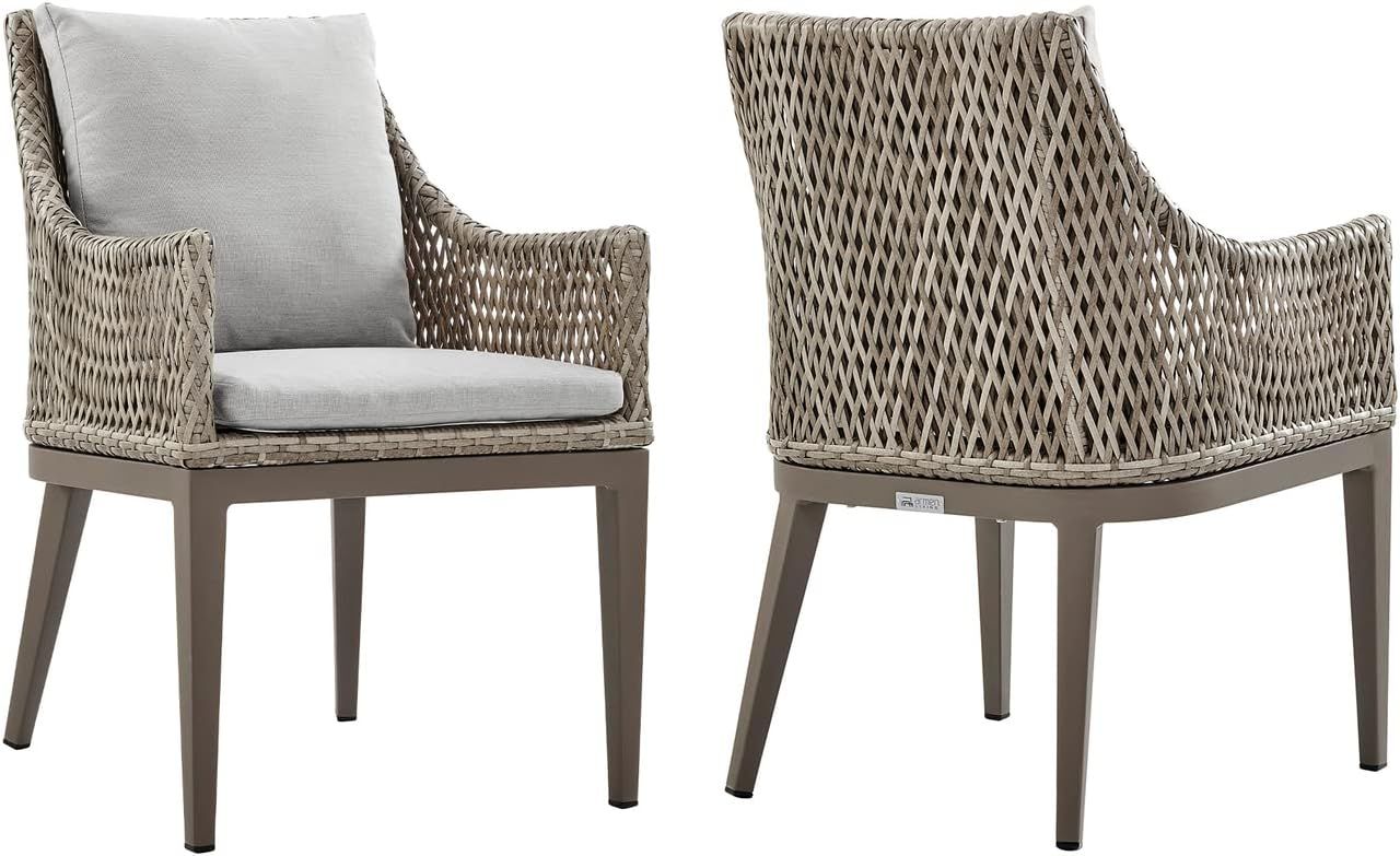 armen LIVING Grenada Outdoor Wicker and Aluminum Gray Dining Chair with Beige Cushions-Set of 2, ... | Amazon (US)