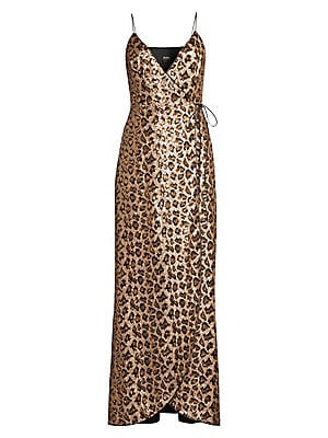 Leopard Sequin Wrap Gown | Saks Fifth Avenue