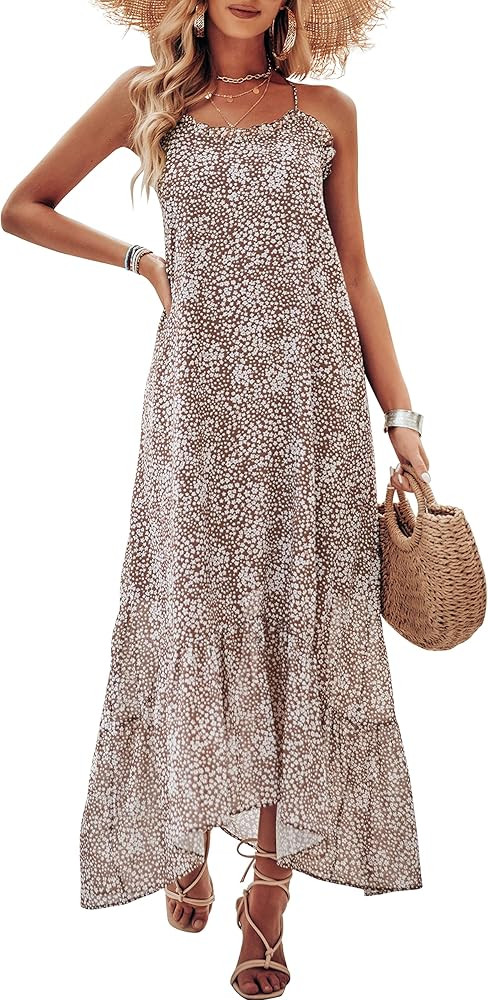 LOGENE Women's Summer Casual Loose Maxi Dresses Floral Print Long Boho Beach Sundress | Amazon (US)