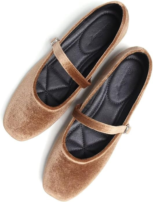 Stunner Mary Jane Shoes Square Toe Black Flats Ballet Flats for Women Comfortable Ankle Strap Fla... | Amazon (US)