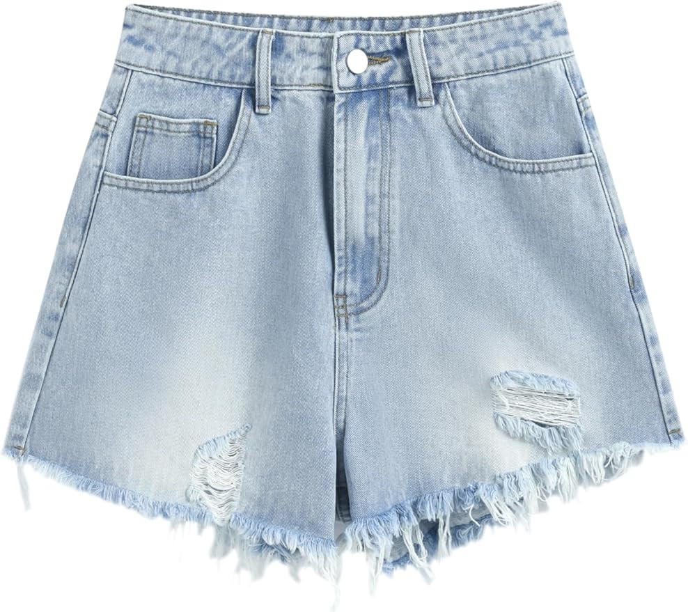 CIDER High Waist Ripped Washed Denim Shorts | Amazon (US)