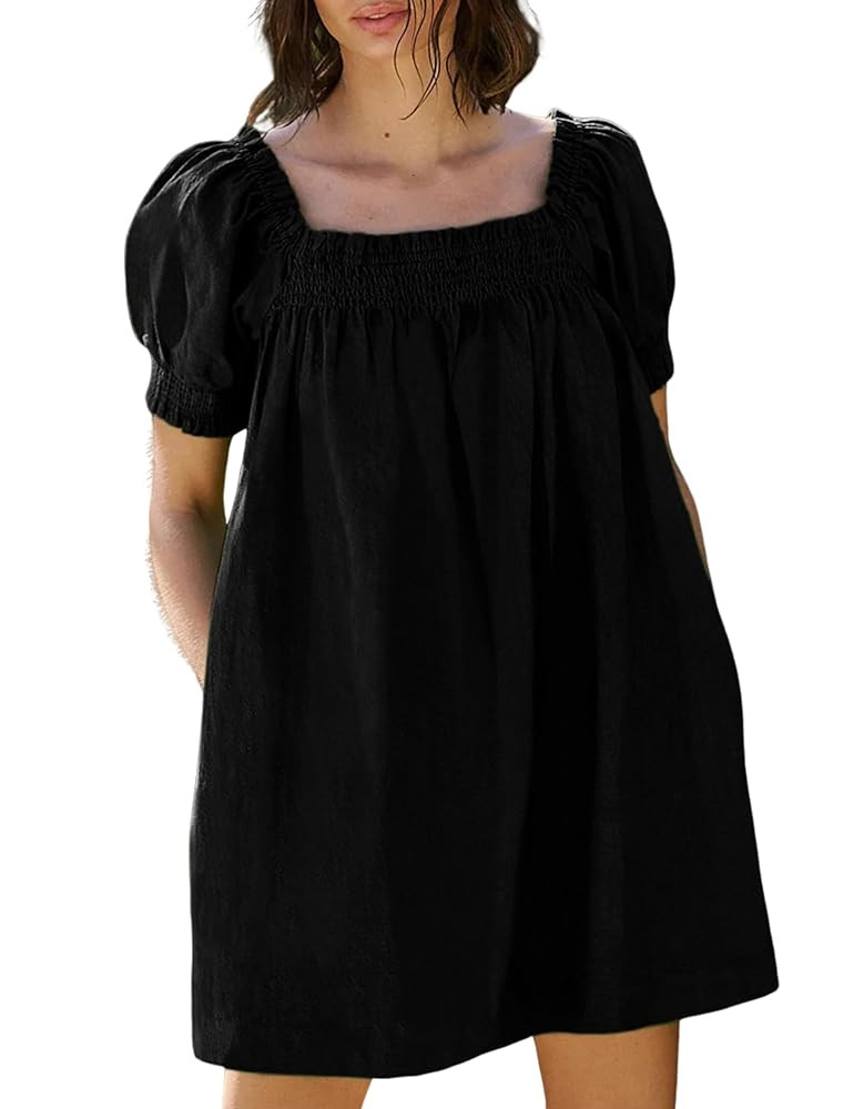 Huaqiao Womens Summer Mini Dress 2025 A-Line Beach Sundress Casual Loose Dress with Pockets | Amazon (US)