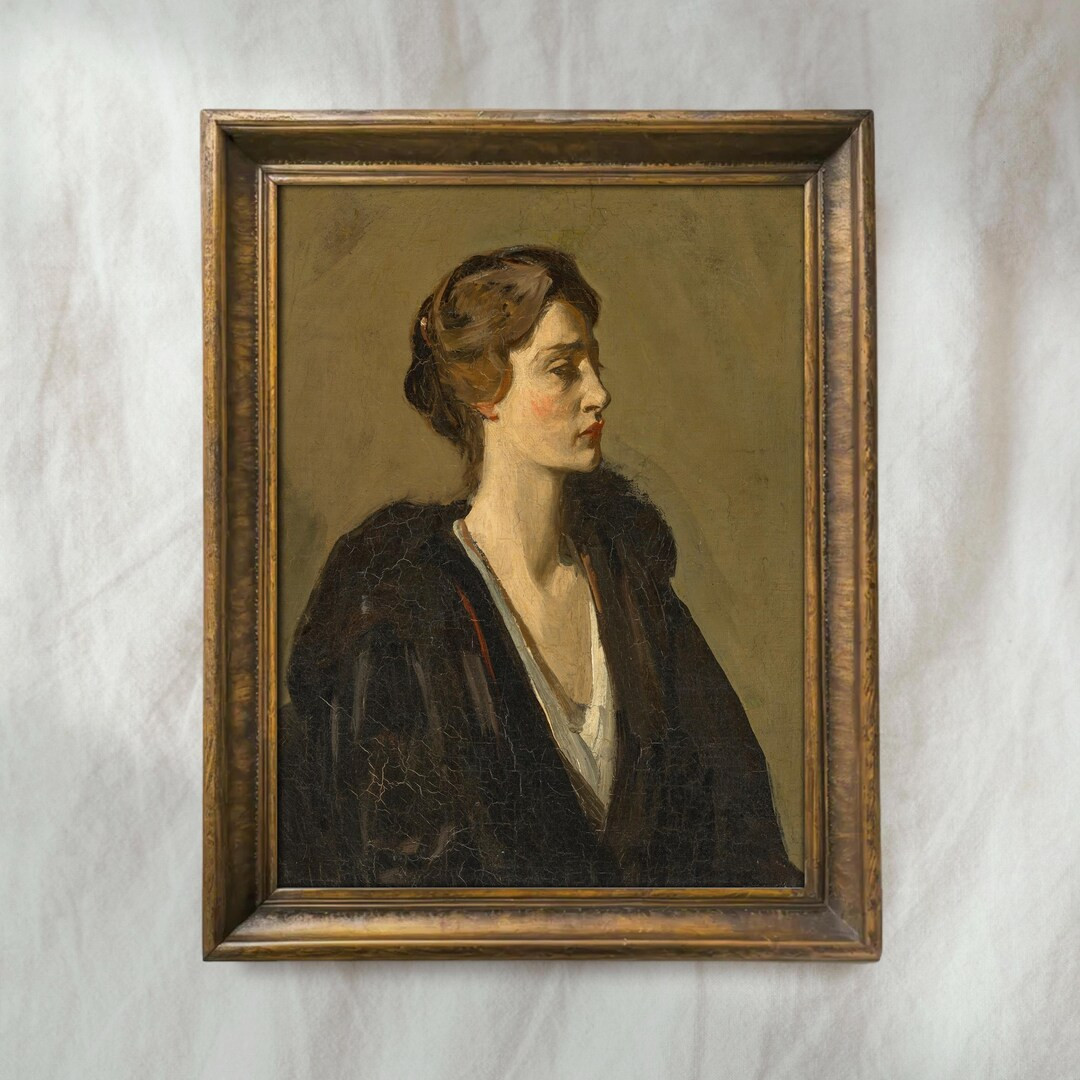 Vintage Woman Portrait Painting | Antique Female Portrait Artwork | Rustic Farmhouse Wall Decor |... | Etsy (US)