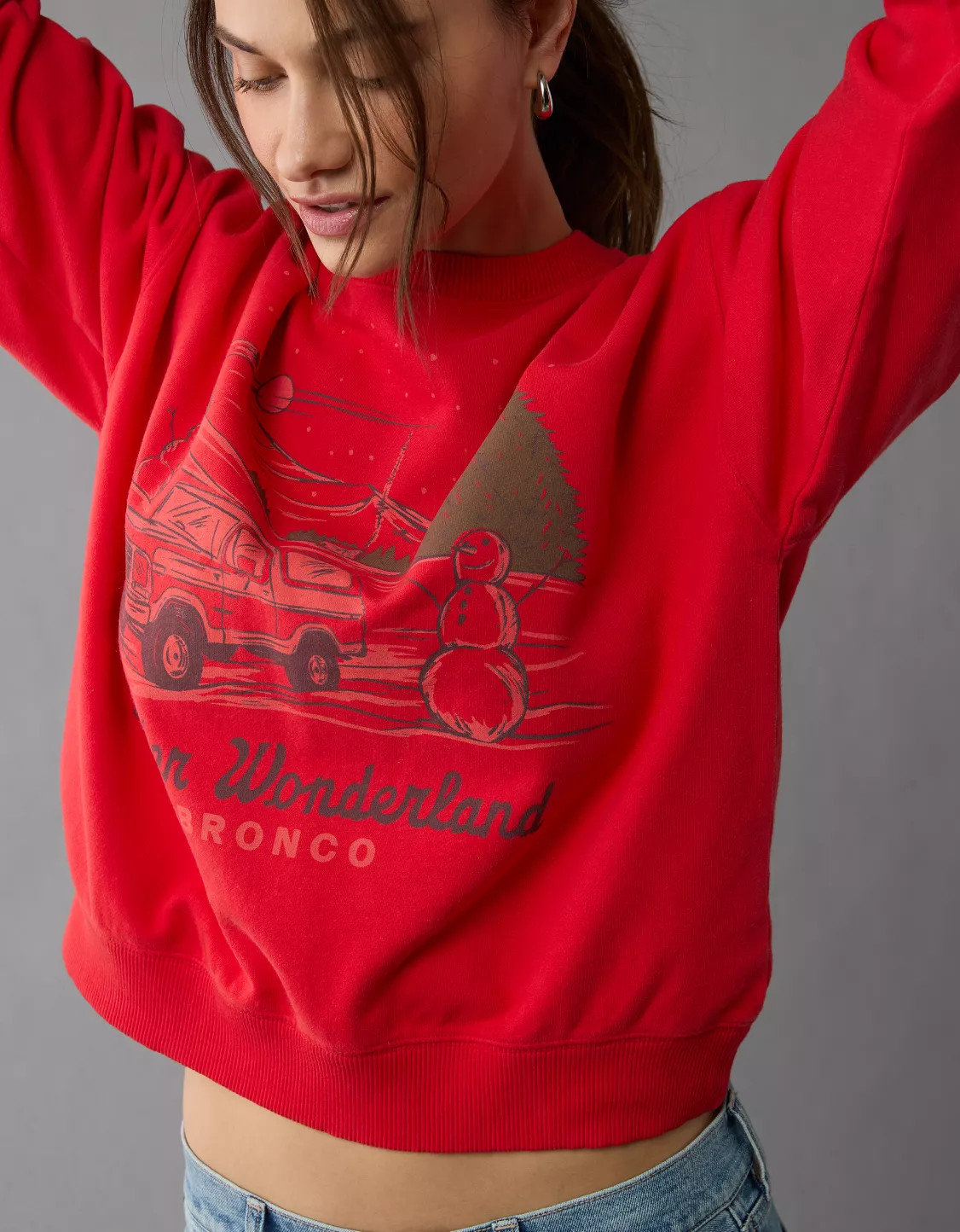 AE Holiday Bronco Graphic Relaxed Crew Neck Sweatshirt | American Eagle Outfitters (US & CA)