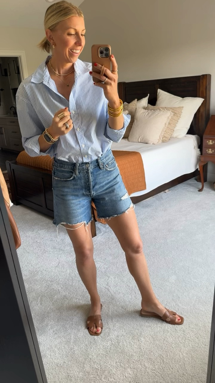 What I’m wearing today for preschool program, family time + Friday night pizza! These are my go to AGOLDE denim shorts! I love the longer length & this laid back, but elevated look

wearing my tts 27 in these shorts 

#LTKOver40 #LTKStyleTip #LTKVideo