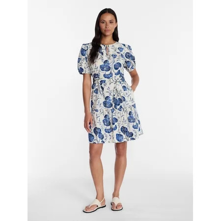 Time and Tru Women s and Women s Plus Cotton Mini Dress with Puff Sleeves Sizes XS-4X | Walmart (US)
