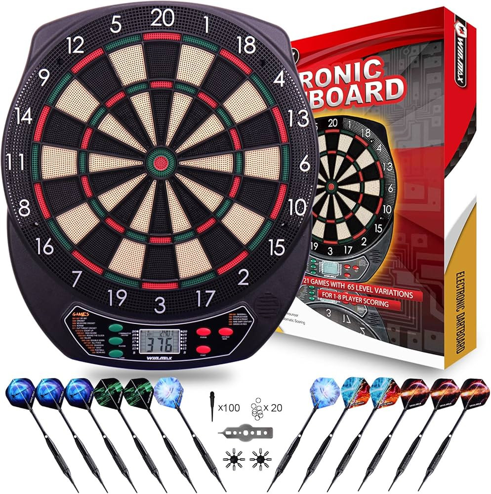 WIN.MAX Electronic Dart Board Soft Tip Dartboard Set LCD Display with 12 Darts 100 Tips Power Ada... | Amazon (US)