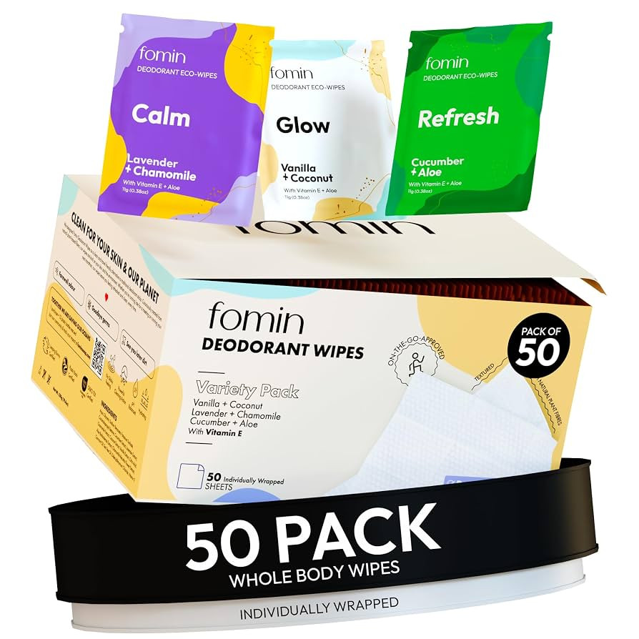 FOMIN Travel Deodorant Wipes - 50 Count - Variety Pack - pH Balanced, Hypoallergenic Mini Deodora... | Amazon (US)