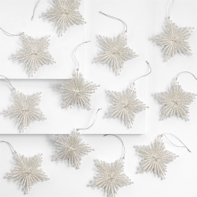 Silver Glitter Starburst Christmas Tree Ornaments, Set of 12 + Reviews | Crate & Barrel | Crate & Barrel
