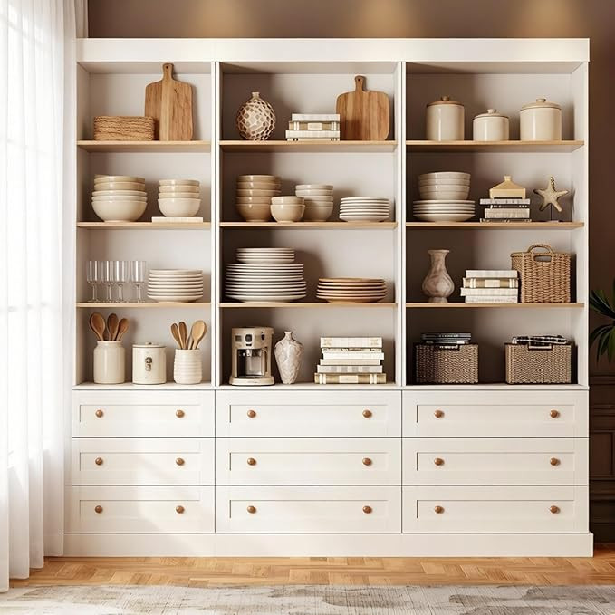 Vyre 71" Tall Farmhouse Kitchen Pantry, Set of 3 Large Storage Cabinets with 3 Drawers, Adjustabl... | Amazon (US)