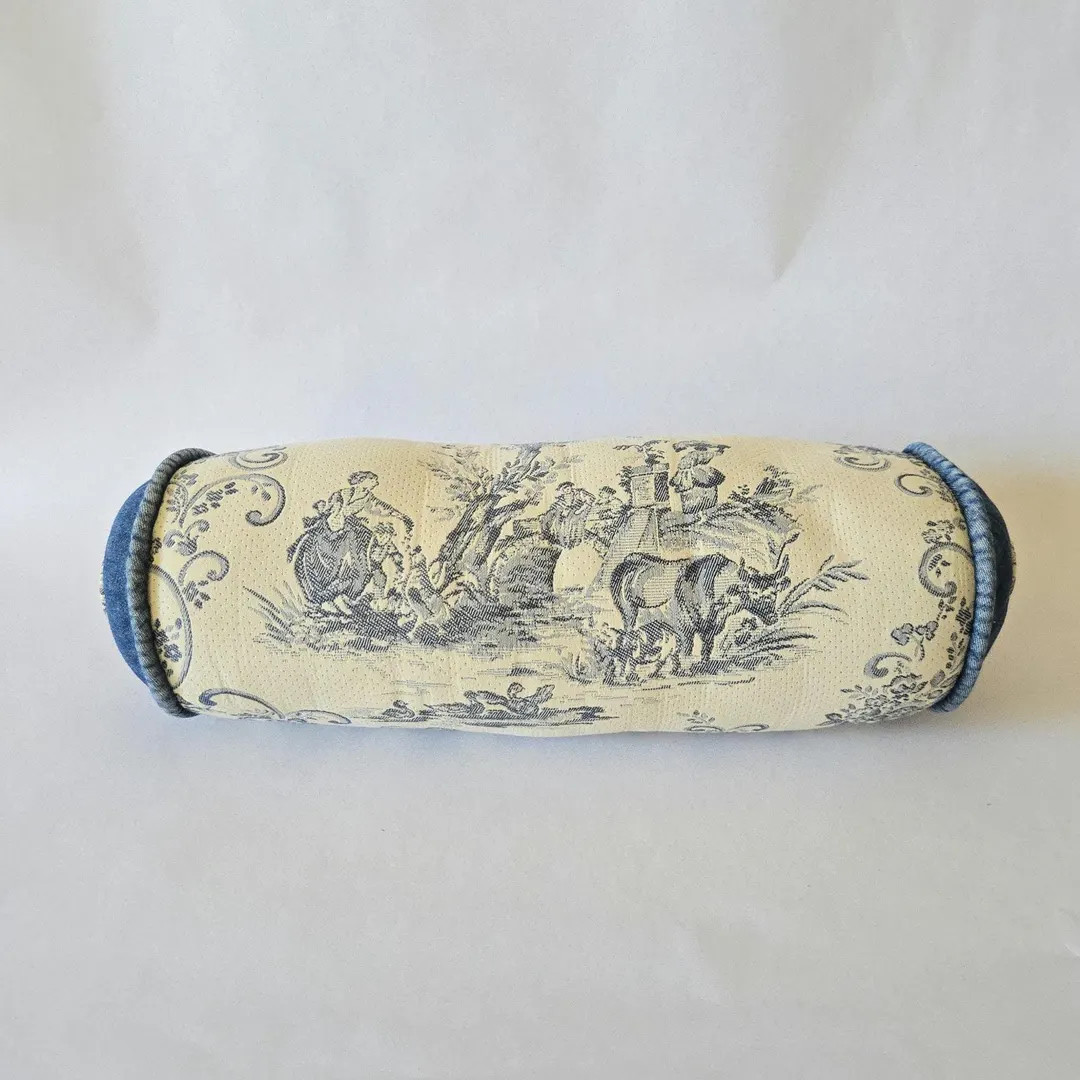 Vintage Blue & White Toile Bolster Pillow - French Country Traditional Decor, Navy and Cream Deco... | Etsy (US)
