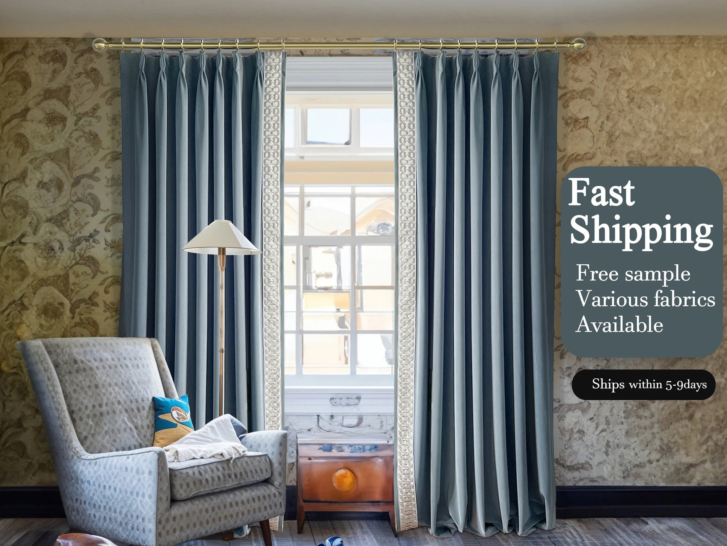Blue Velvet Curtain Panels,Pleated Curtains With Luxury Trim,Beautiful Morden Curtains And Drapes,European Classic | Etsy (Global)