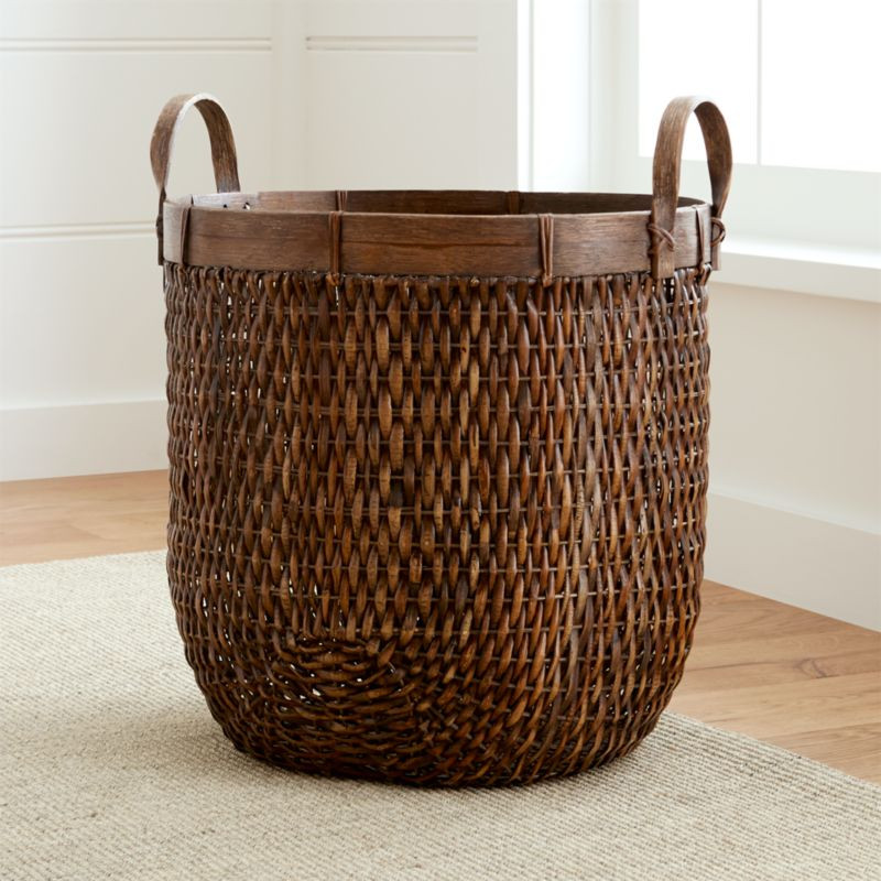 Halton Oval Rattan Basket Tall + Reviews | Crate and Barrel | Crate & Barrel