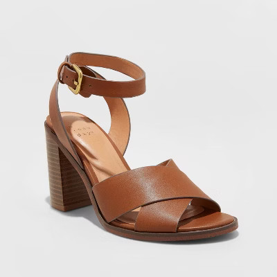 Women's Beatriz Faux Leather Crossband Stacked Heel Pumps - A New Day™ | Target