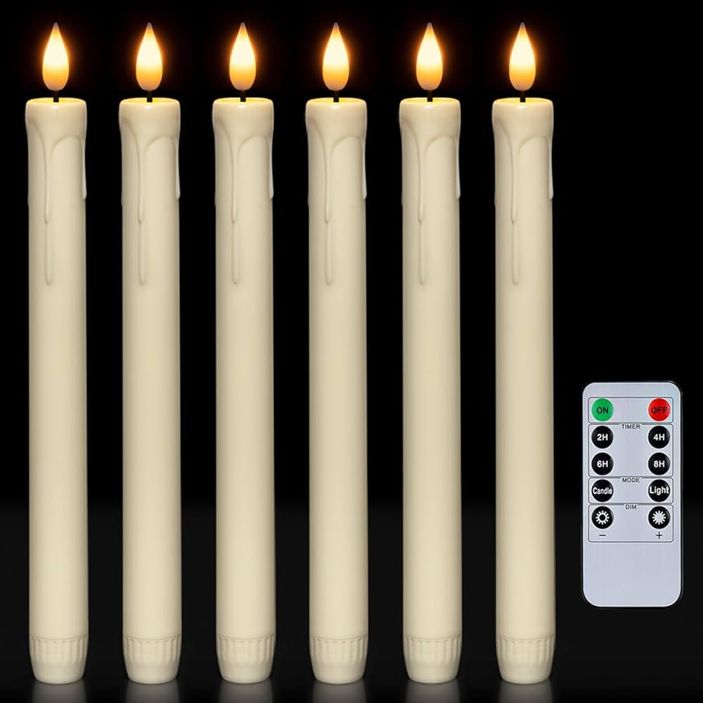 Homemory 6 Pcs Flameless Taper Candles with Remote, Timer, Dimmer, Ivory Battery Operated CandleS... | Amazon (US)