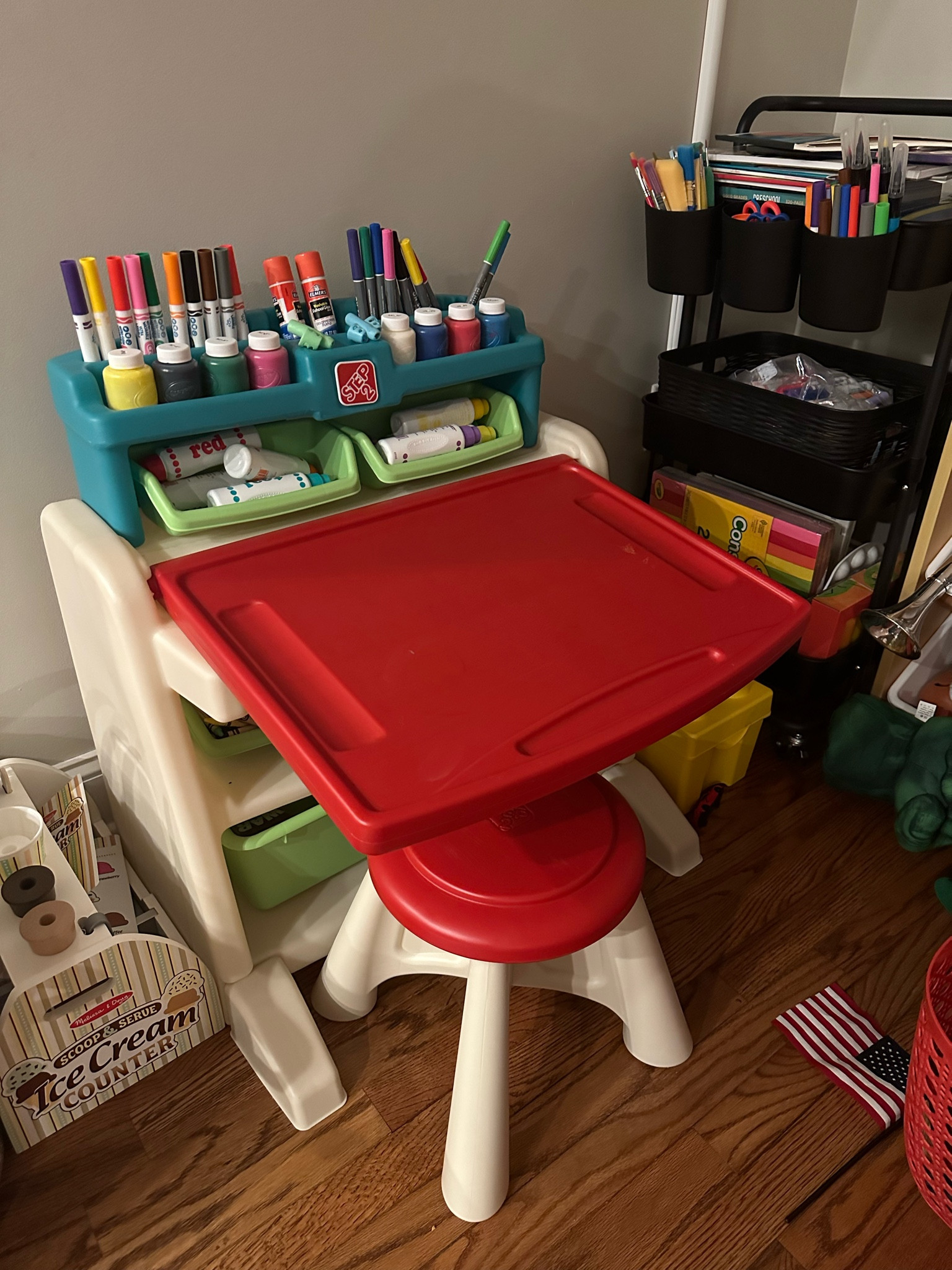 Kids art desk with art supply storage - great for toddlers to encourage independent play 

#LTKBacktoSchool #LTKkids #LTKFind