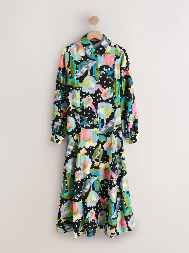 Black/Multi Floral Printed Long Sleeve Shirt Dress | Next US