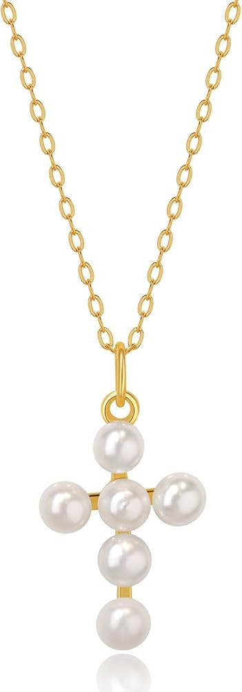 Wicary Pearl Cross Necklace for Women Sterling Silver Freshwater Pearl Pendant Necklaces Christia... | Amazon (US)