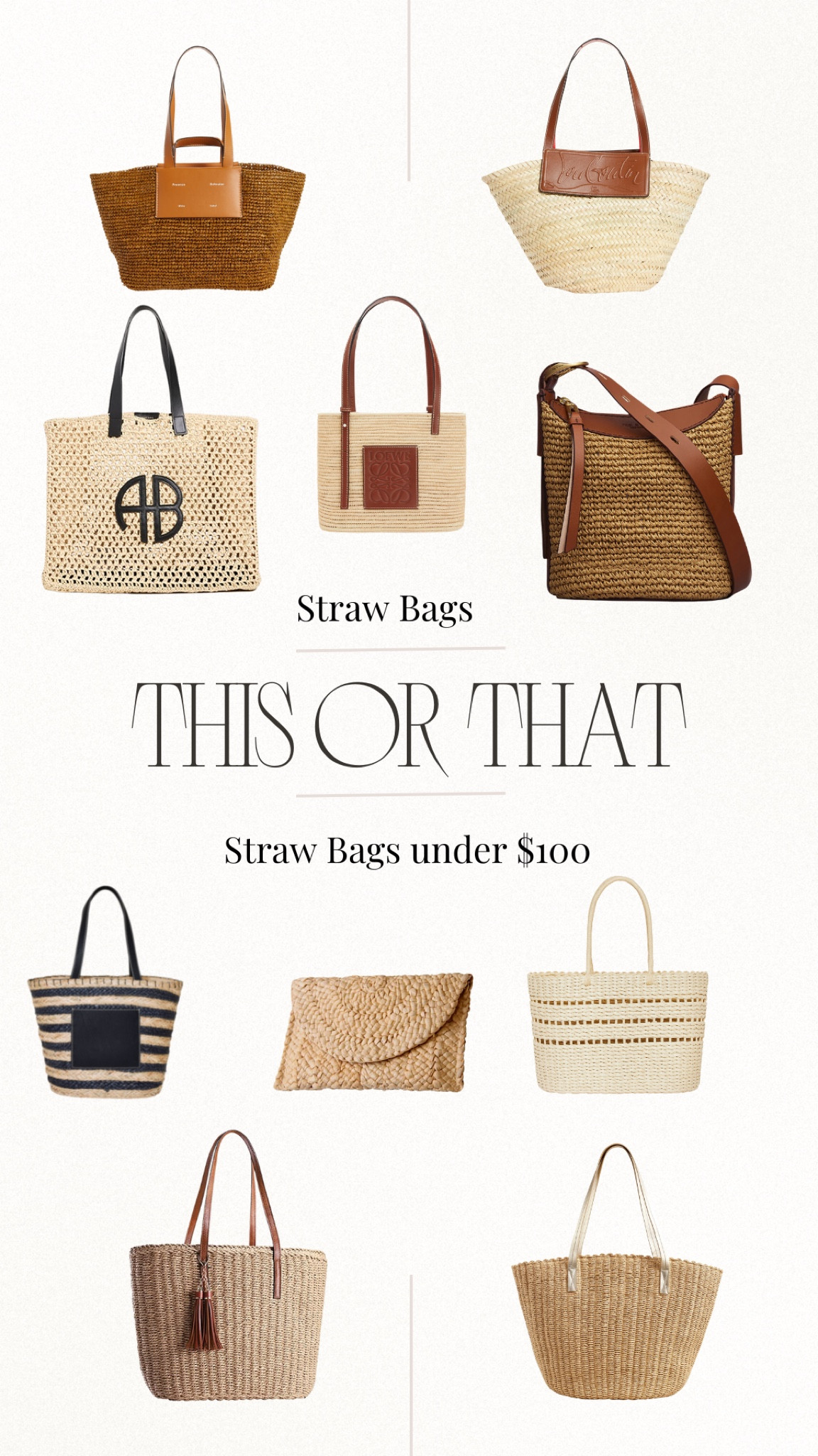 A straw bag is a must for spring and vacation. Take a look at high and low bag options. 

#LTKunder50 #LTKSeasonal #LTKunder100