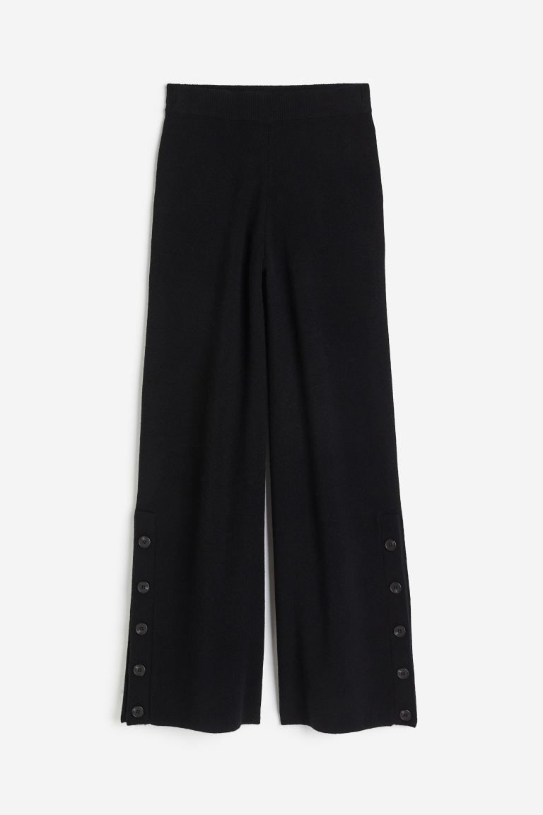 Wool button-detail trousers - Black - Ladies | H&M GB | H&M (UK, MY, IN, SG, PH, TW, HK)