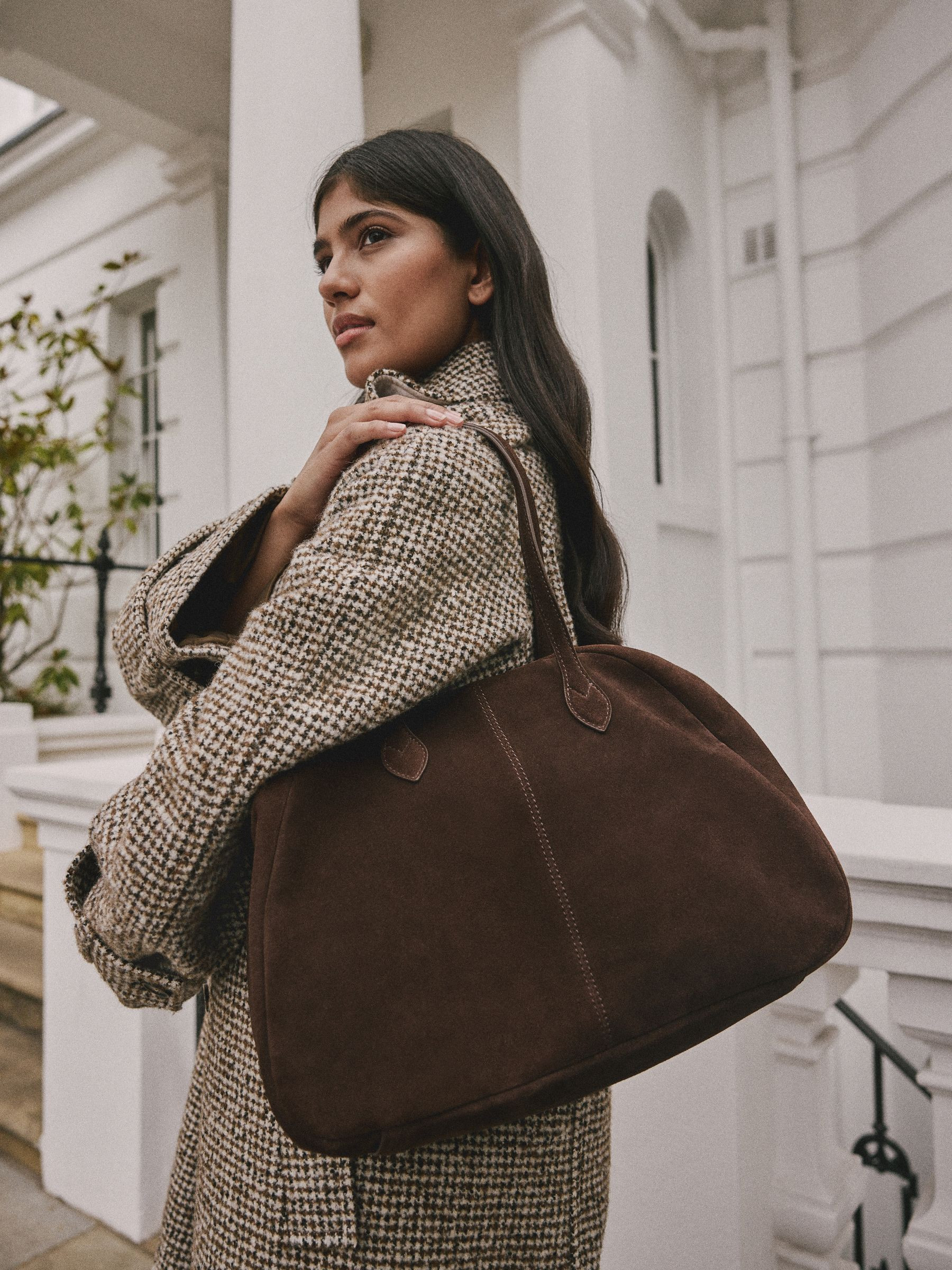 Buy Chocolate Brown N. Premium Leather Suede Bowler Shoulder Bag from Next Ireland | Next EU