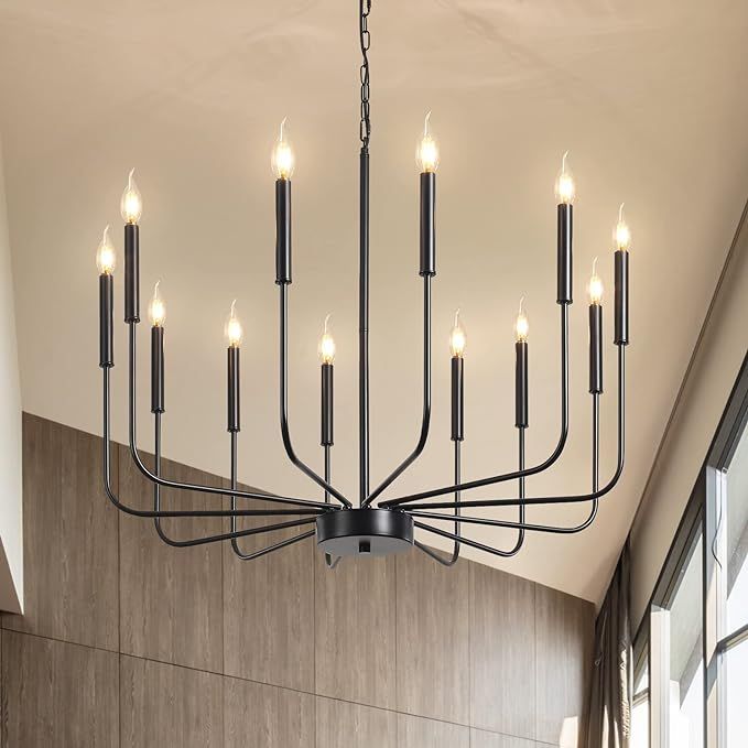 JDfeiFFF Black Chandelier 12 Light Modern Farmhouse Chandeliers for Dining Room Large Size Rustic... | Amazon (US)