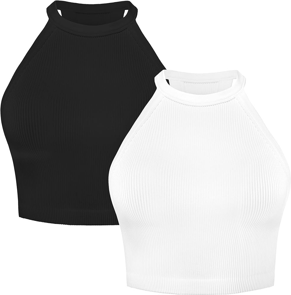 Sunzel Ribbed Tank Tops for Women, Halter High Neck Seamless Cute Crop Top, Basics Sleeveless Wor... | Amazon (US)