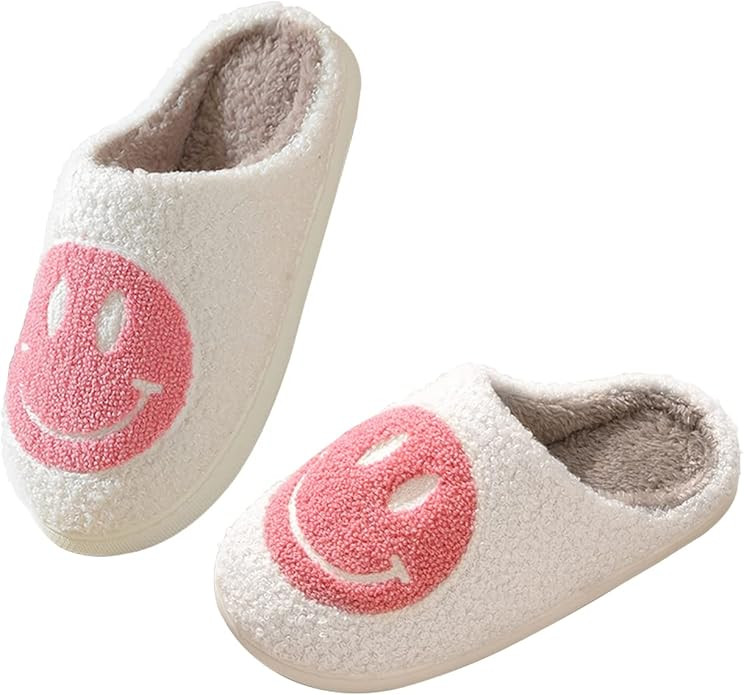 Smile Face Slippers for Women Happy face slippers Retro Soft Plush Warm Slip-on Slippers, Cozy In... | Amazon (US)