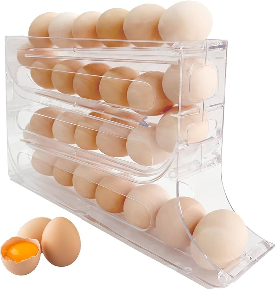 Egg Holder for Fridge, 4-Layer Eggs Dispenser Auto Rolling Egg Tray Storage 30 egg Container Spac... | Amazon (US)