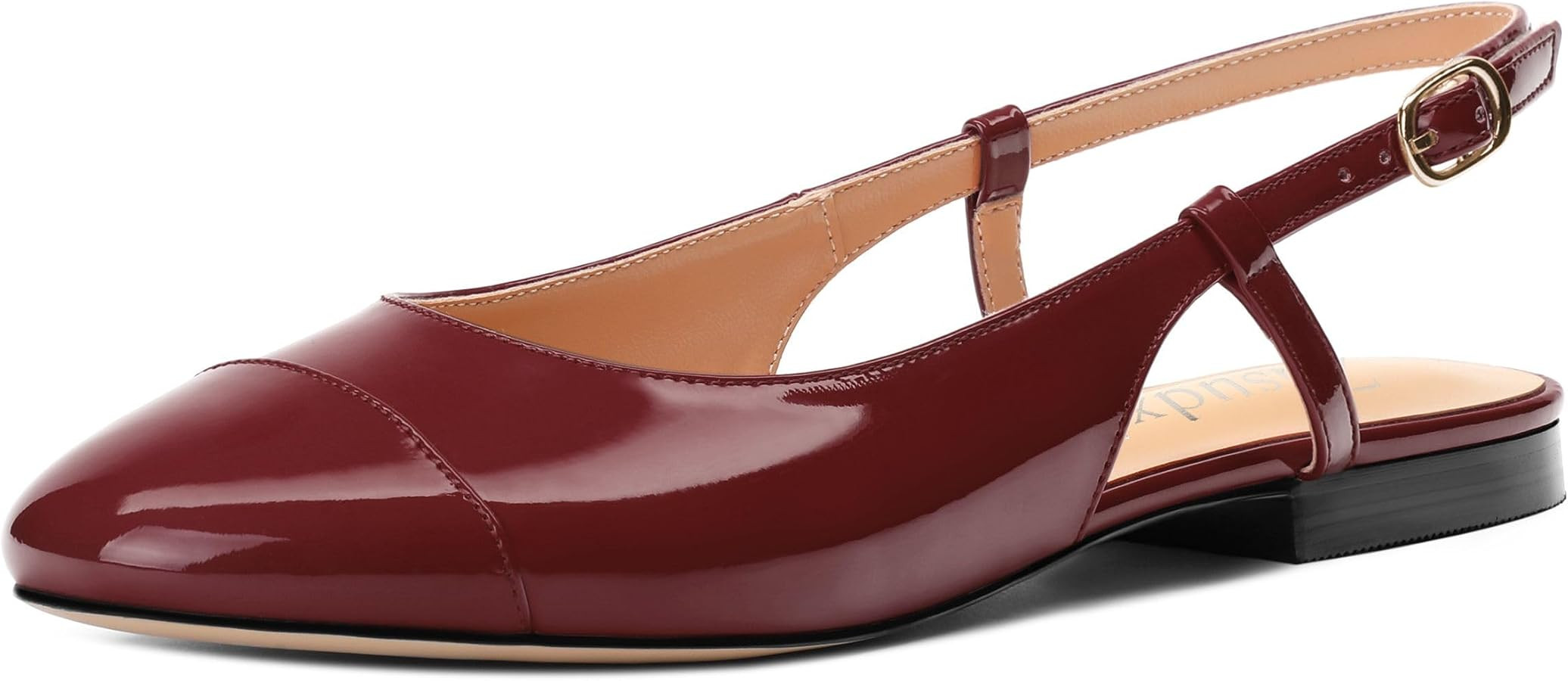 Women's Slingback Flats, Patent Leather Round Toe Ballet Flat Casual Flat Work Shoes, Low Heel Sa... | Amazon (US)
