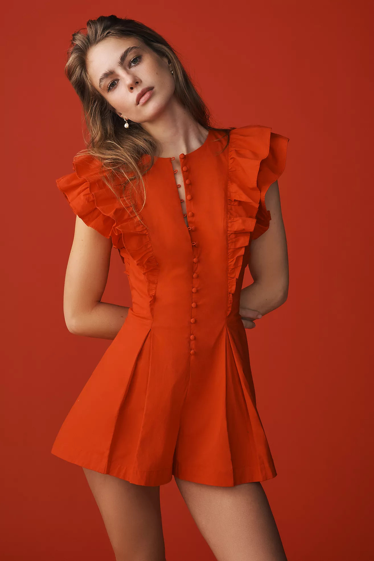 Maeve Ruffle-Sleeve Romper | Anthropologie (US)