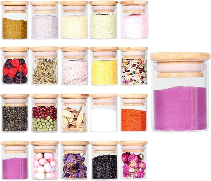 Tzerotone Spice Jar Set,2.5oz 20 Piece Glass Jar with Bamboo Airtight Lids and Labels, Mini Clear... | Amazon (US)
