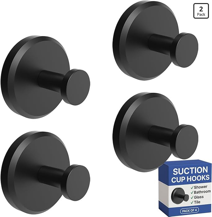 HOME SO Suction Cup Hooks for Shower & Bathroom Towel Holder 4-Pack \u2013 Suction Cups Hooks for... | Amazon (US)