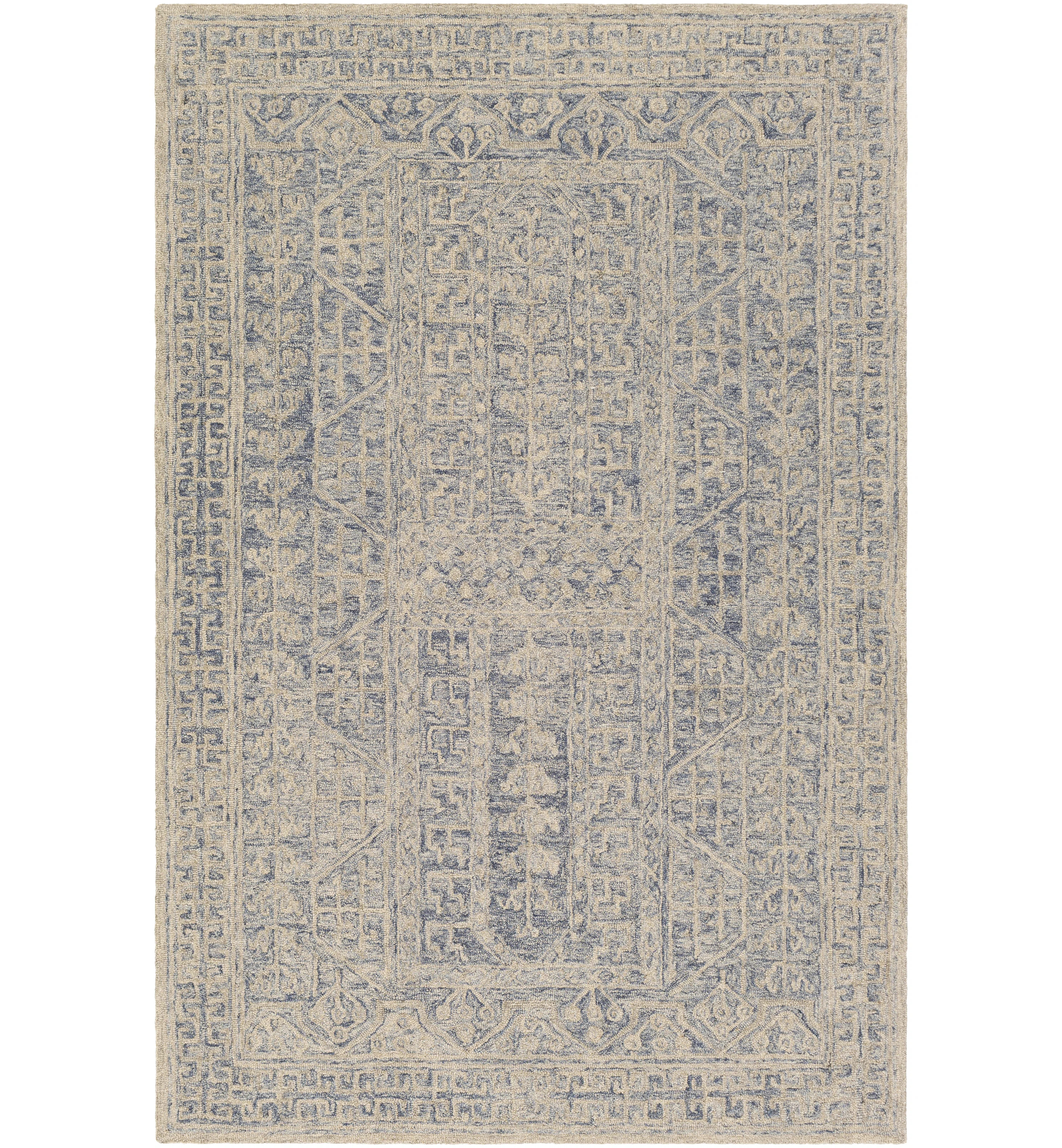 Bergmann Oriental Hand-Tufted Wool Navy/Beige Area Rug | Wayfair North America