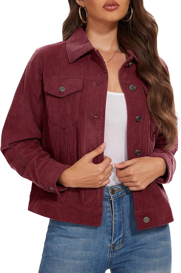 MAGCOMSEN Women's Corduroy Jacket Fashion Cropped Jackets Button Down Shacket Long Sleeve Outerwe... | Amazon (US)