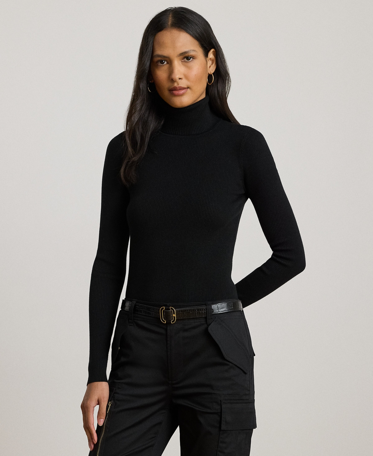 Lauren Ralph Lauren Petite Ribbed Turtleneck Sweater - Polo Black | Macy's