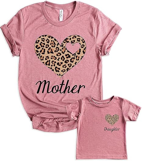 Teeny Fox Leopard Heart Mother Girl Baby Matching Outfits Cute Family Shirts | Amazon (US)