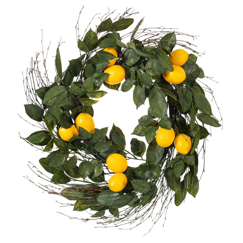 24" Artificial Green and Yellow Salal Leaf Lemon Wreath | Wayfair North America