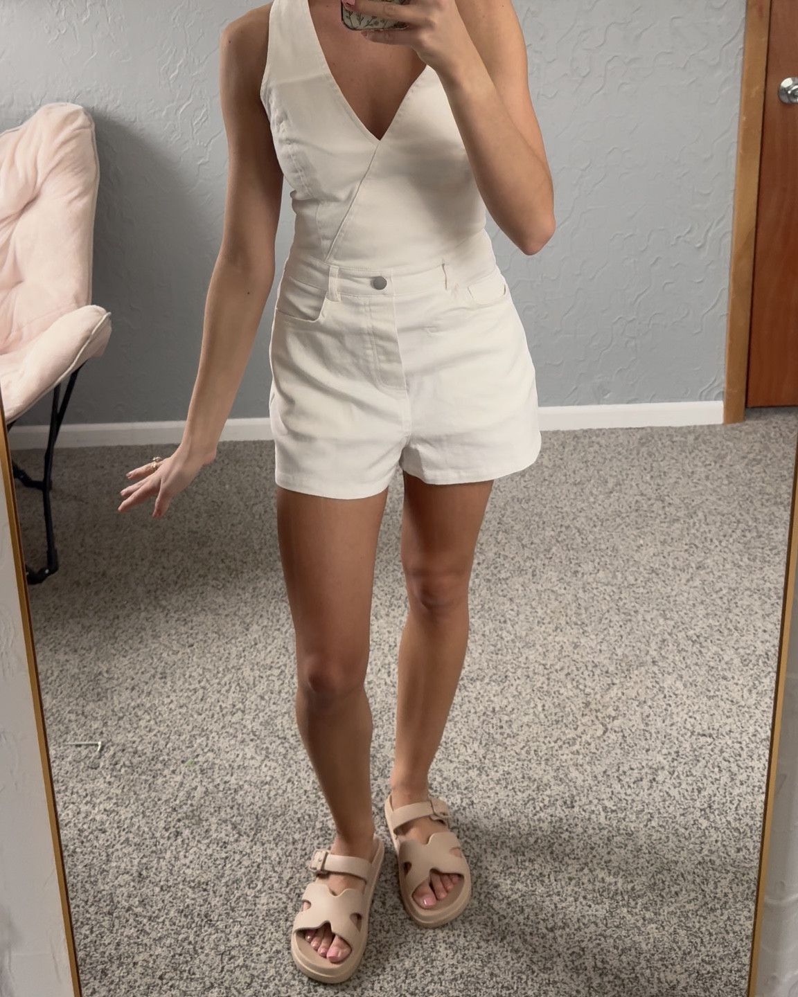 White romper. Halter top. White denim. Spring outfit. Summer outfit. Fall outfit. Vacation style. Bride to be. Bachelorette. Bridal shower. Capsule wardrobe  

#LTKParties #LTKPetite #LTKSaleAlert