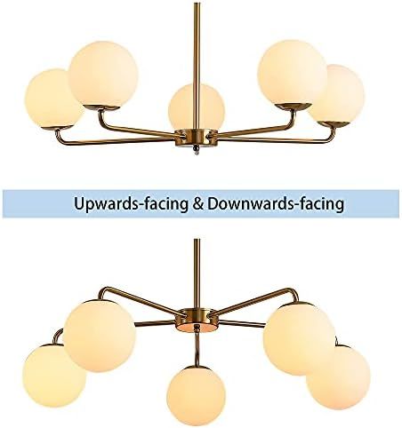 J&E Home 5 Lights Globe Chandelier, Sputnik Modern Pendant Lighting, Light Fixture with White Glo... | Amazon (US)
