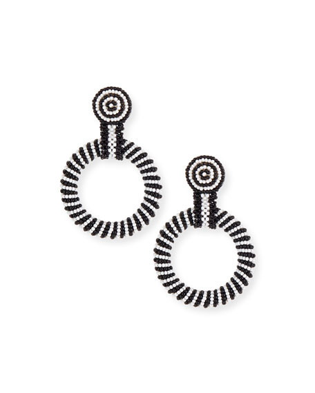 Kenneth Jay Lane Gypsy Hoop Drop Earrings, Black/White | Neiman Marcus