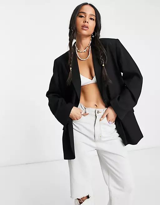 Weekday Erin polyester blend oversized blazer in black - BLACK | ASOS (Global)