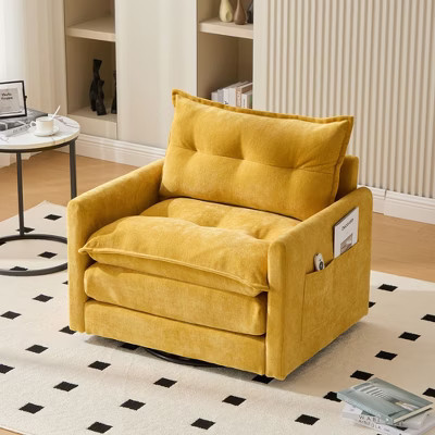 PAGED Swivel Accent Chair, Thick Padded Barrel Chair with Metal Base, Comfortable Single Sofa Chair for Living Room, Study, Mustard Yellow | Target