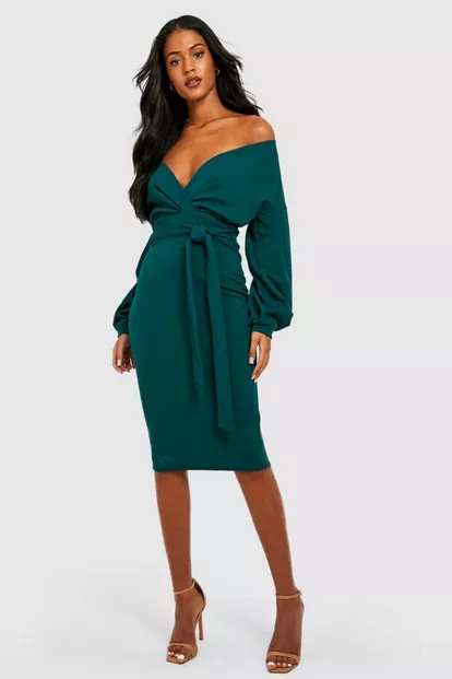 Tall Recycled Off The Shoulder Midi Dress | Boohoo.com (US & CA)
