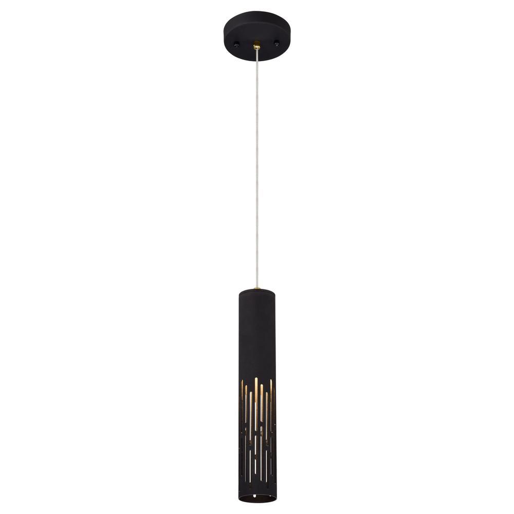 c cattleya 1-Light Matte Black Hanging Pendant with Cylinder Metal Shade | The Home Depot