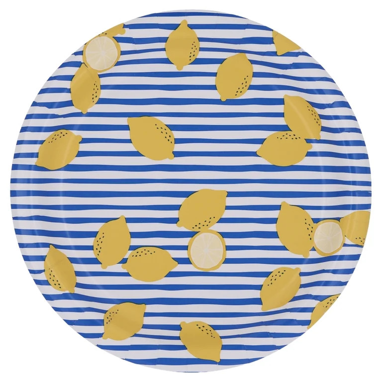 Way to Celebrate Summer Vibes Lemon Paper Dinner Plates, 9", Blue and Yellow, 20 Count | Walmart (US)